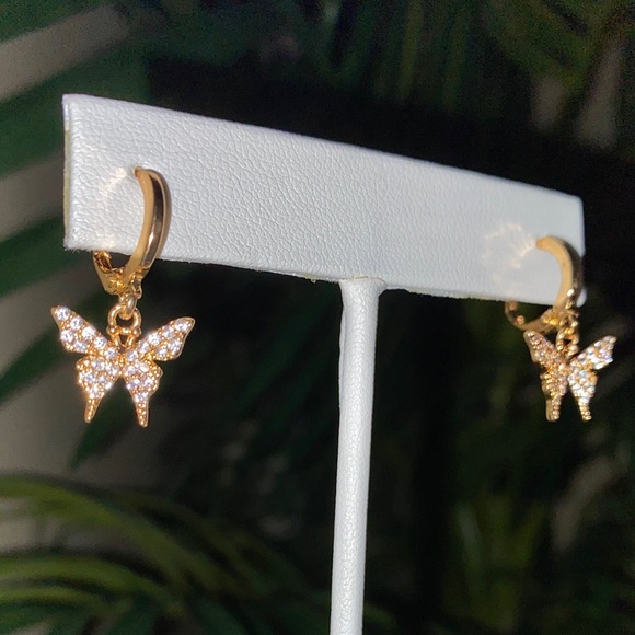 Jewelry - Gold Diamond Butterfly Huggie Earrings